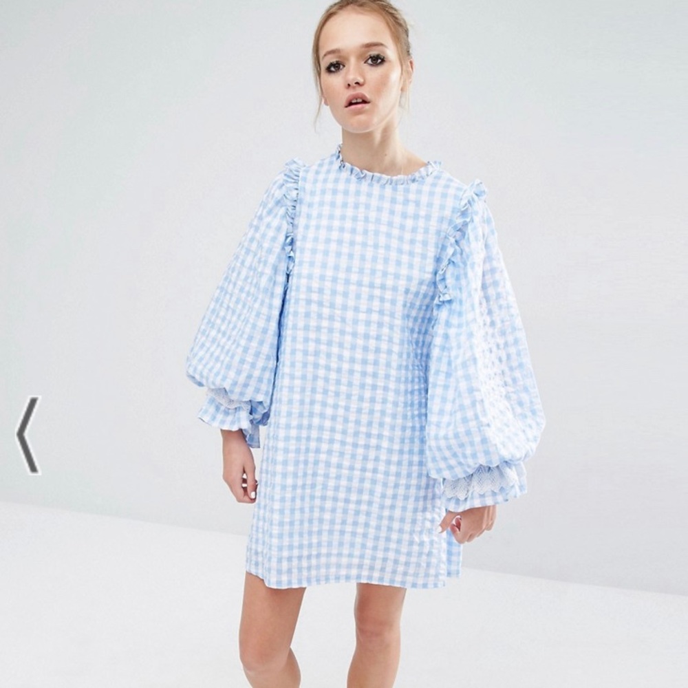 Sister Jane Checkmate Gingham Dress Extreme Sleeve Smock Dress